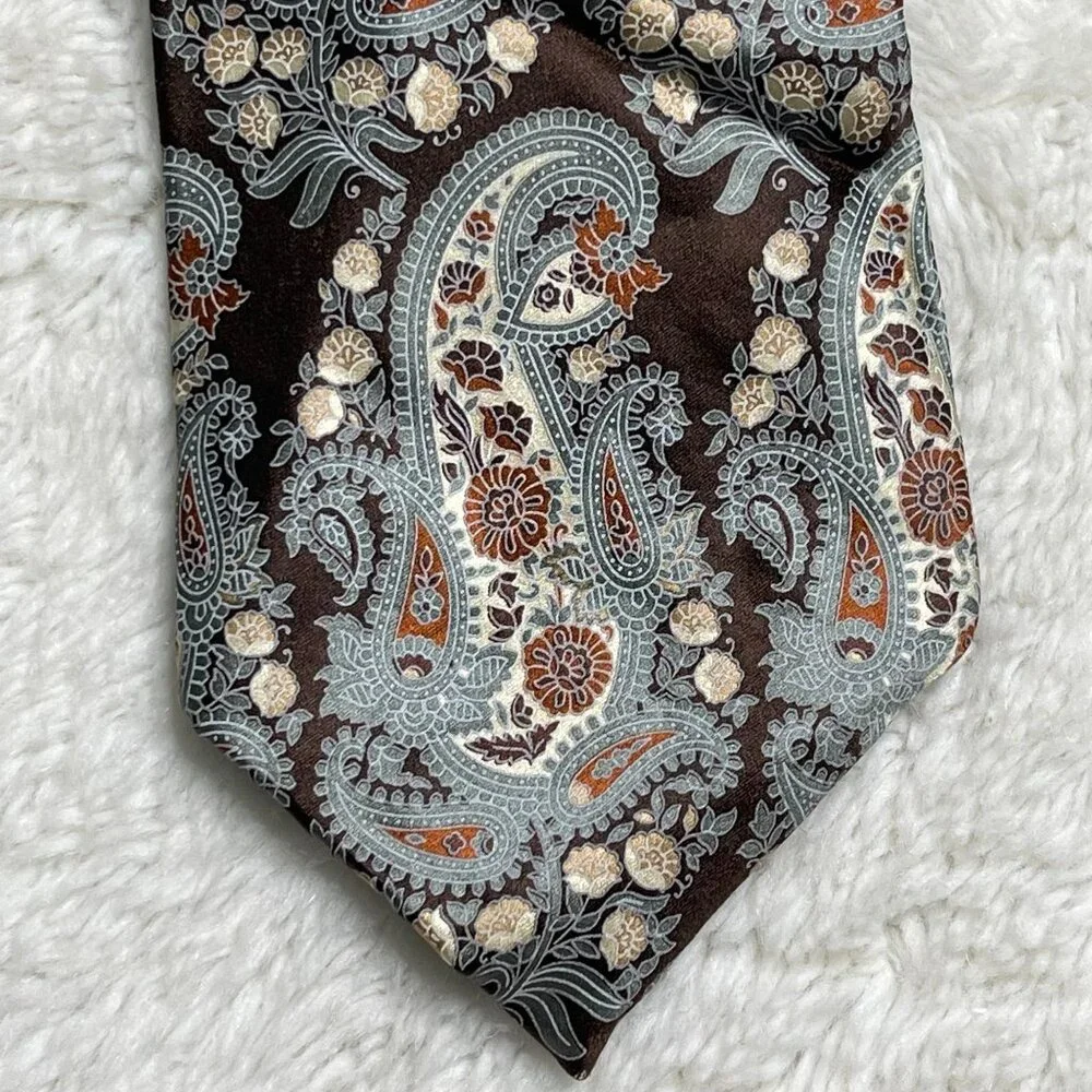 Ermenegildo Zegna Men's Brown Floral & Paisley Print 100% Silk Tie One Size - Picture 5 of 6